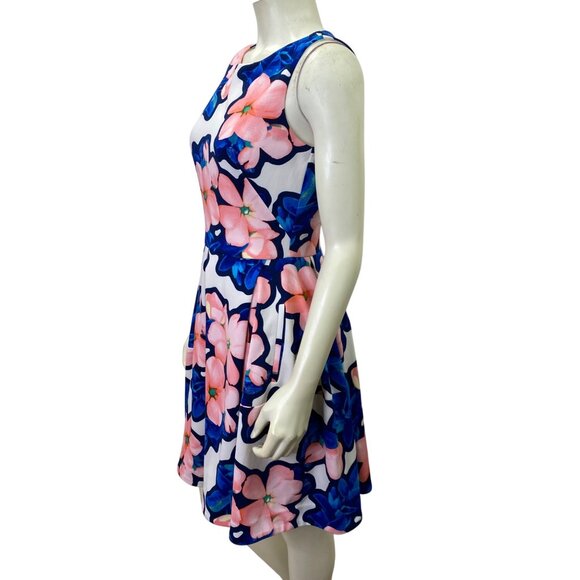 Taylor Floral Sleeveless Fit & Flare Dress Pink & Blue Flowers Size 8‎ - Picture 4 of 6